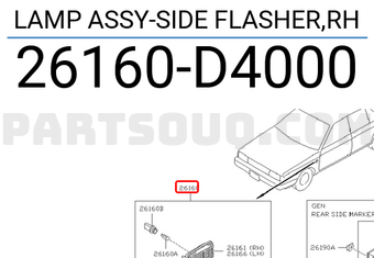 Nissan 26160D4000 LAMP ASSY-SIDE FLASHER,RH