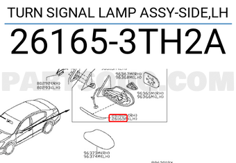 Nissan 261653TH2A TURN SIGNAL LAMP ASSY-SIDE,LH