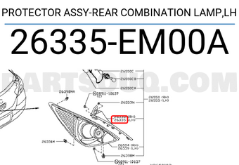 Nissan 26335EM00A PROTECTOR ASSY-REAR COMBINATION LAMP,LH