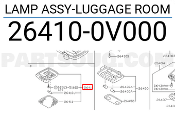 Nissan 264100V000 LAMP ASSY-LUGGAGE ROOM
