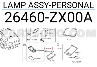 Nissan 26460ZX00A LAMP ASSY-PERSONAL