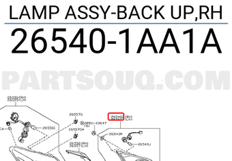Nissan 265401AA1A LAMP ASSY-BACK UP,RH
