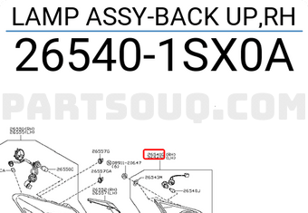Nissan 265401SX0A LAMP ASSY-BACK UP,RH