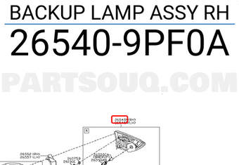Nissan 265409PF0A BACKUP LAMP ASSY RH