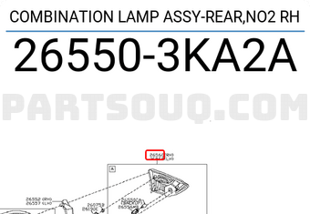 Nissan 265503KA2A COMBINATION LAMP ASSY-REAR,NO2 RH