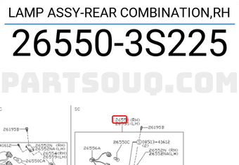 Nissan 265503S225 LAMP ASSY-REAR COMBINATION,RH