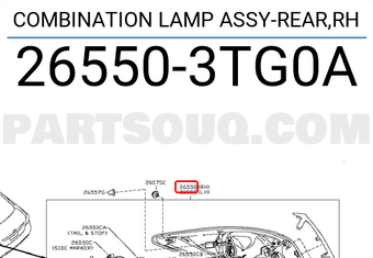 Nissan 265503TG0A COMBINATION LAMP ASSY-REAR,RH