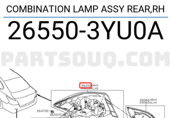 Nissan 265503YU0A COMBINATION LAMP ASSY REAR,RH