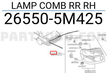 Nissan 265505M425 LAMP COMB RR RH