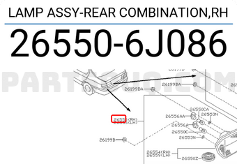 Nissan 265506J086 LAMP ASSY-REAR COMBINATION,RH