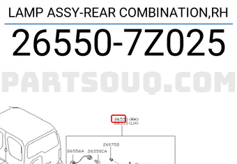 Nissan 265507Z025 LAMP ASSY-REAR COMBINATION,RH