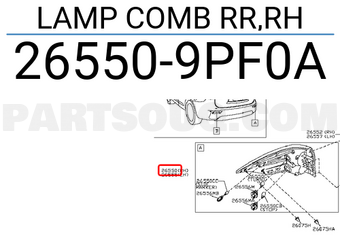 Nissan 265509PF0A LAMP COMB RR,RH