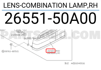 Nissan 2655150A00 LENS-COMBINATION LAMP,RH
