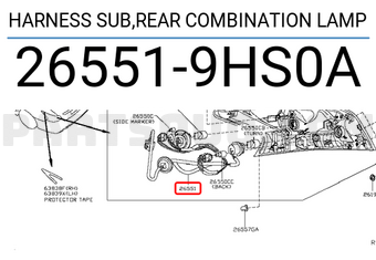 Nissan 265519HS0A HARNESS SUB,REAR COMBINATION LAMP