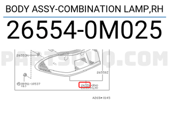 Nissan 265540M025 BODY ASSY-COMBINATION LAMP,RH
