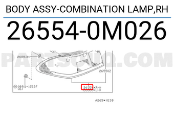 Nissan 265540M026 BODY ASSY-COMBINATION LAMP,RH