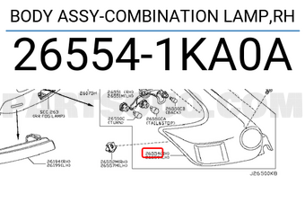 Nissan 265541KA0A BODY ASSY-COMBINATION LAMP,RH