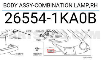 Nissan 265541KA0B BODY ASSY-COMBINATION LAMP,RH