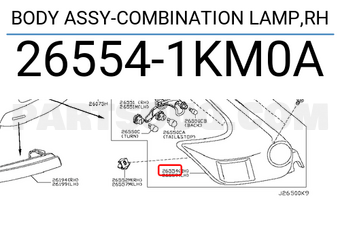 Nissan 265541KM0A BODY ASSY-COMBINATION LAMP,RH