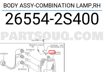 Nissan 265542S400 BODY ASSY-COMBINATION LAMP,RH