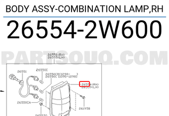 Nissan 265542W600 BODY ASSY-COMBINATION LAMP,RH