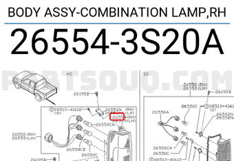 Nissan 265543S20A BODY ASSY-COMBINATION LAMP,RH