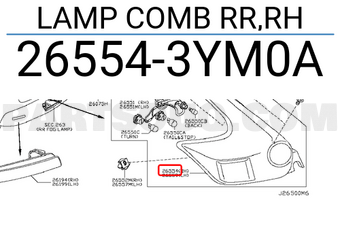 Nissan 265543YM0A LAMP COMB RR,RH