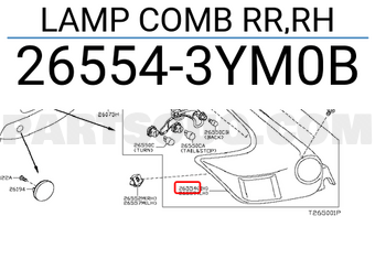 Nissan 265543YM0B LAMP COMB RR,RH
