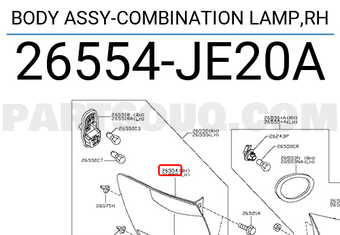 Nissan 26554JE20A BODY ASSY-COMBINATION LAMP,RH