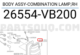 Nissan 26554VB200 BODY ASSY-COMBINATION LAMP,RH