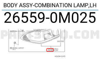 Nissan 265590M025 BODY ASSY-COMBINATION LAMP,LH