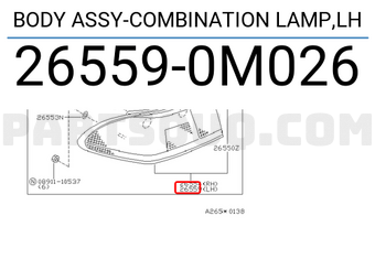 Nissan 265590M026 BODY ASSY-COMBINATION LAMP,LH