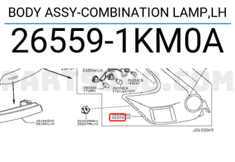 Nissan 265591KM0A BODY ASSY-COMBINATION LAMP,LH