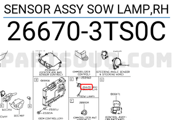 Nissan 266703TS0C SENSOR ASSY SOW LAMP,RH