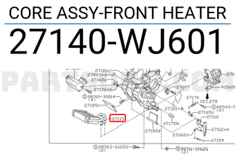 Nissan 27140WJ601 CORE ASSY-FRONT HEATER