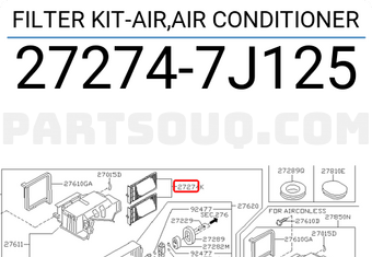Nissan 272747J125 FILTER KIT-AIR,AIR CONDITIONER