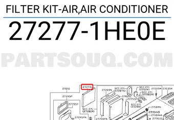 Nissan 272771HE0E FILTER KIT-AIR,AIR CONDITIONER
