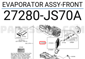 Nissan 27280JS70A EVAPORATOR ASSY-FRONT