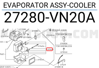 Nissan 27280VN20A EVAPORATOR ASSY-COOLER