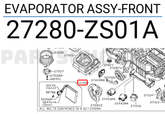 Nissan 27280ZS01A EVAPORATOR ASSY-FRONT