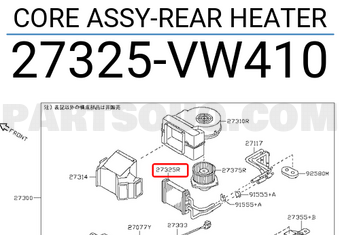 Nissan 27325VW410 CORE ASSY-REAR HEATER
