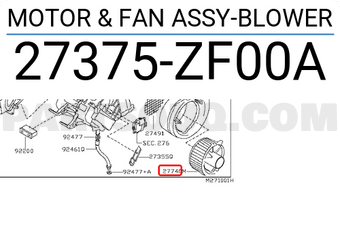 Nissan 27375ZF00A MOTOR & FAN ASSY-BLOWER