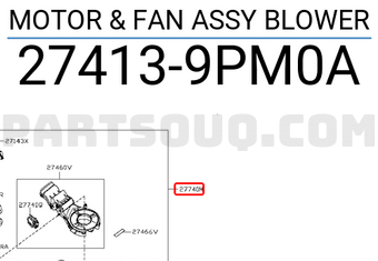 Nissan 274139PM0A MOTOR & FAN ASSY BLOWER