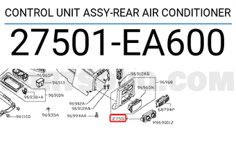 Nissan 27501EA600 CONTROL UNIT ASSY-REAR AIR CONDITIONER