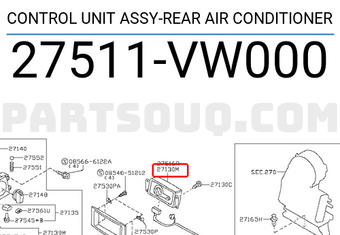 Nissan 27511VW000 CONTROL UNIT ASSY-REAR AIR CONDITIONER