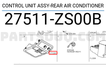 Nissan 27511ZS00B CONTROL UNIT ASSY-REAR AIR CONDITIONER