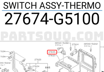 Nissan 27674G5100 SWITCH ASSY-THERMO