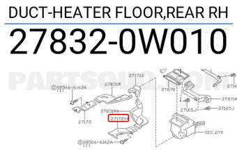 Nissan 278320W010 DUCT-HEATER FLOOR,REAR RH