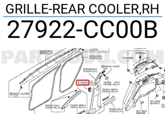 Nissan 27922CC00B GRILLE-REAR COOLER,RH