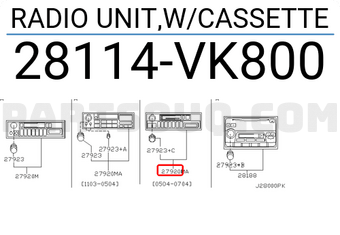 Nissan 28114VK800 RADIO UNIT,W/CASSETTE
